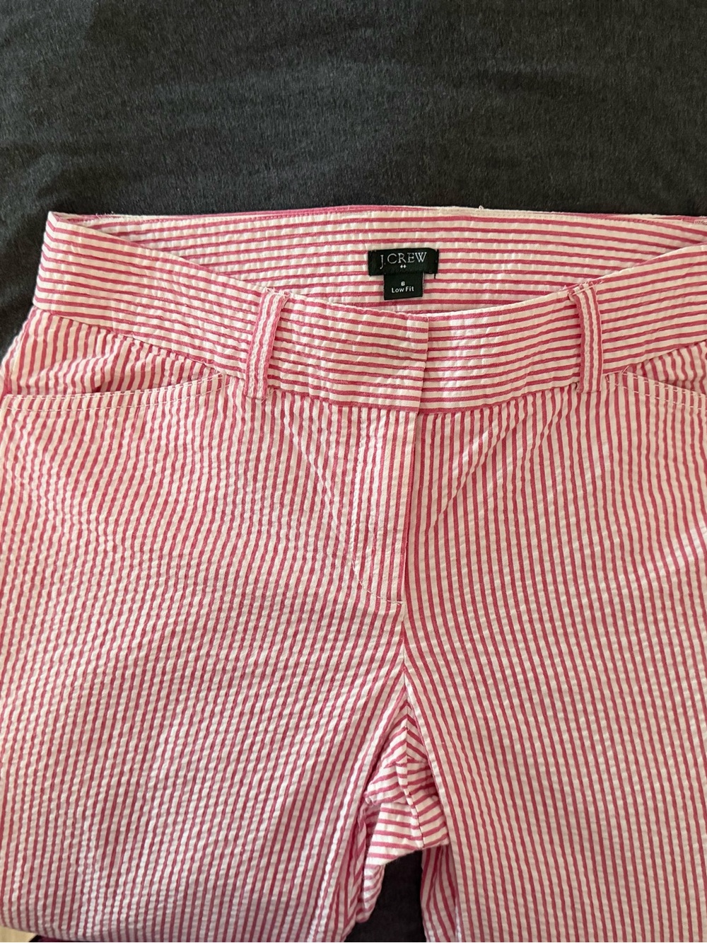 J. Crew Pink and White Striped Seersucker Pants, Women’s Size 6.